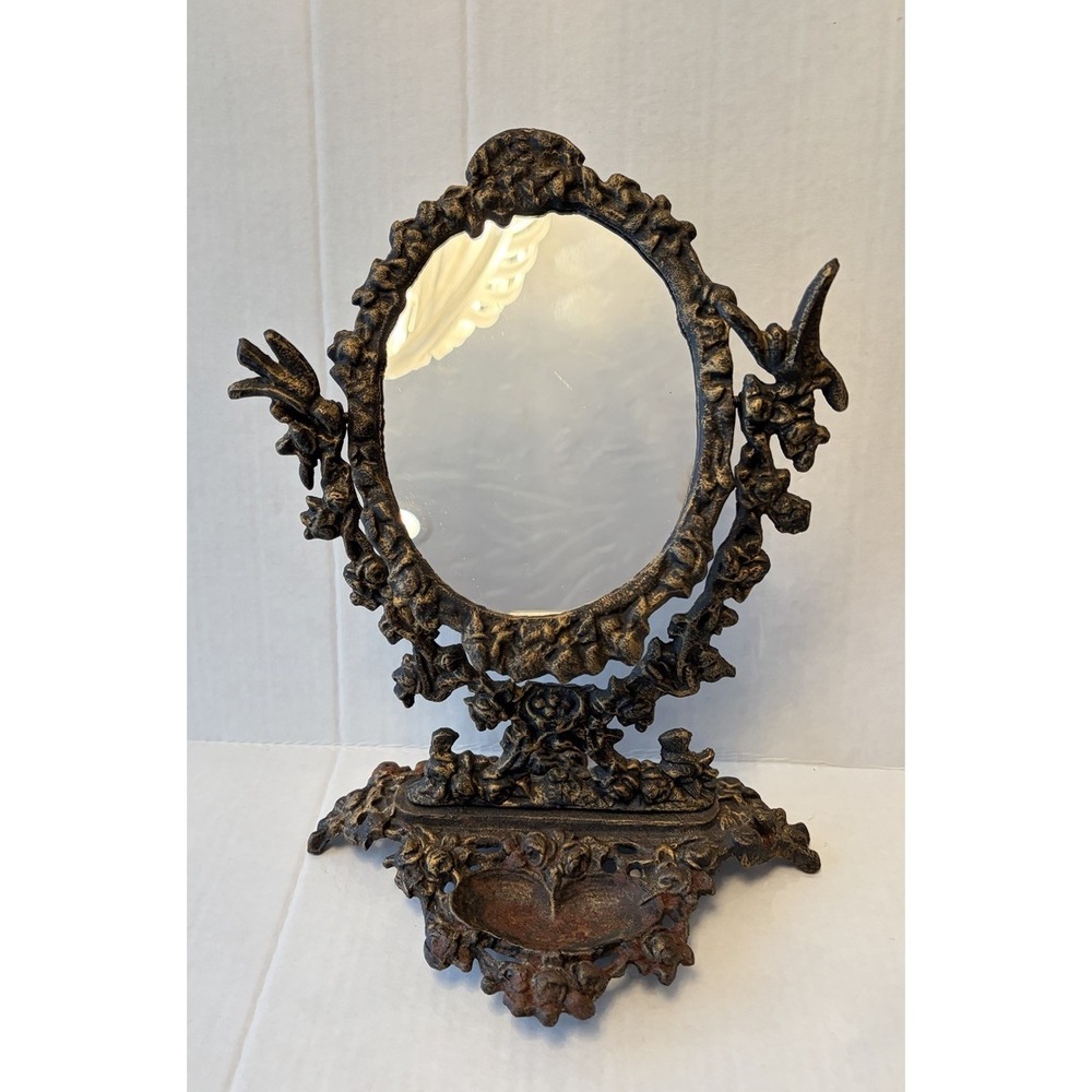 Vintage Vanity Table Cast Iron Oval Victorian Cast Mirror